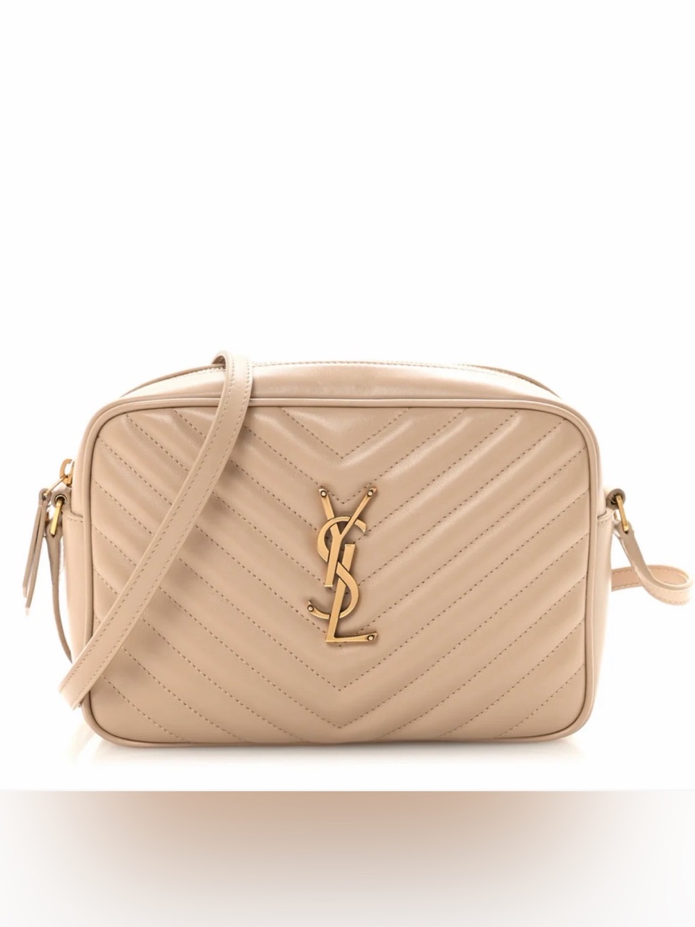 SAINT LAURENT • LOU CAMERA BAG CROSSBODY TAUPE PURSE.